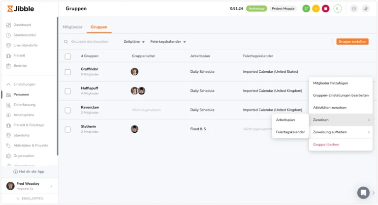 Group assign work schedule or holiday