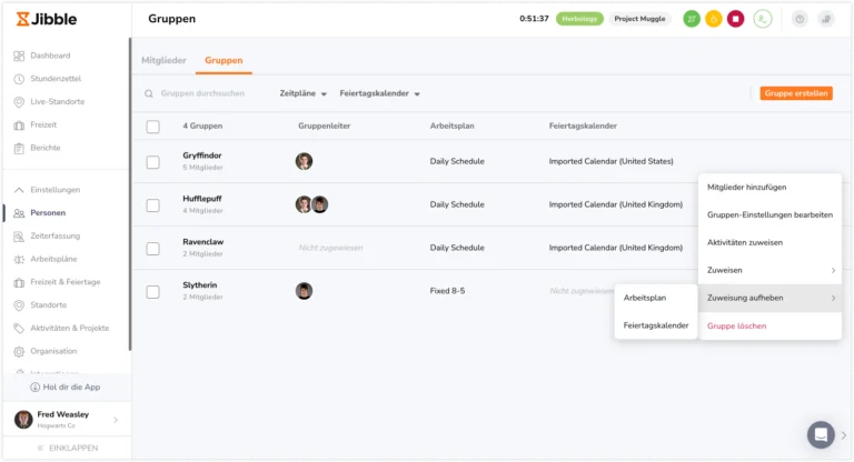 Group unassign work schedule