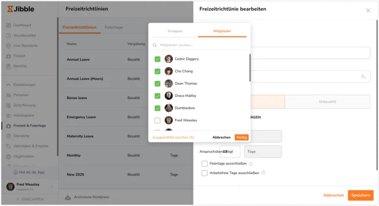 Time off policy settings to assign members