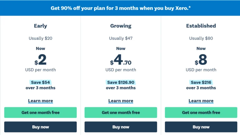 Xero Pricing Plans