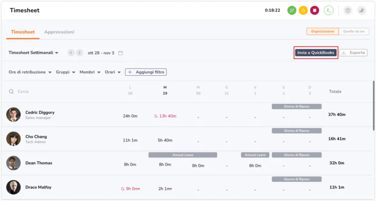 Timesheets send to quickbooks