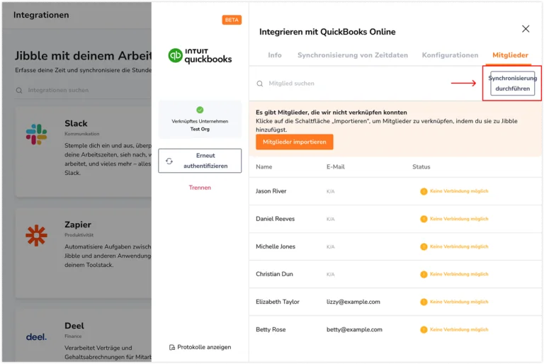 Quickbooks member sync