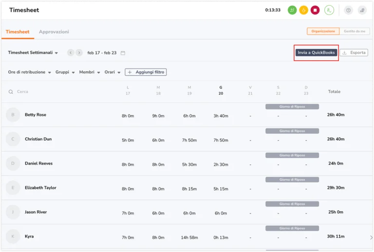 Sending timesheets to Quickbooks