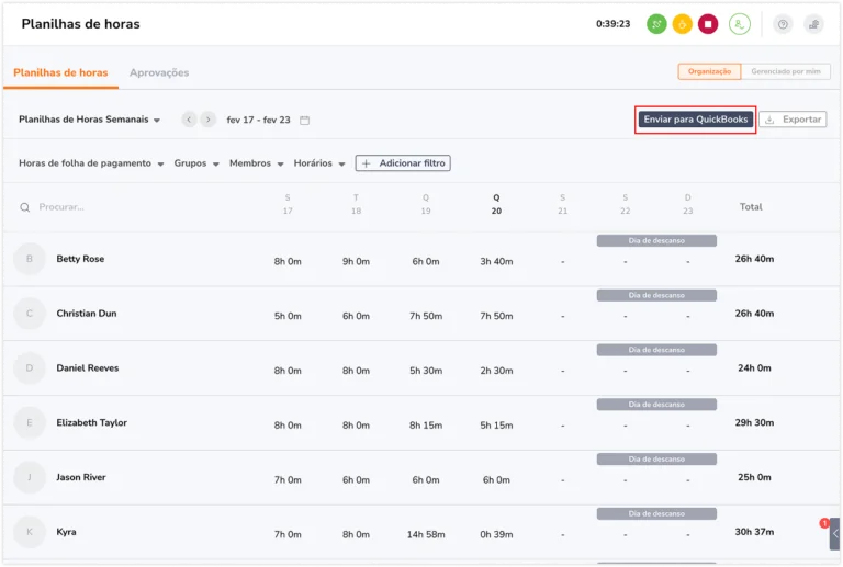 Sending timesheets to Quickbooks