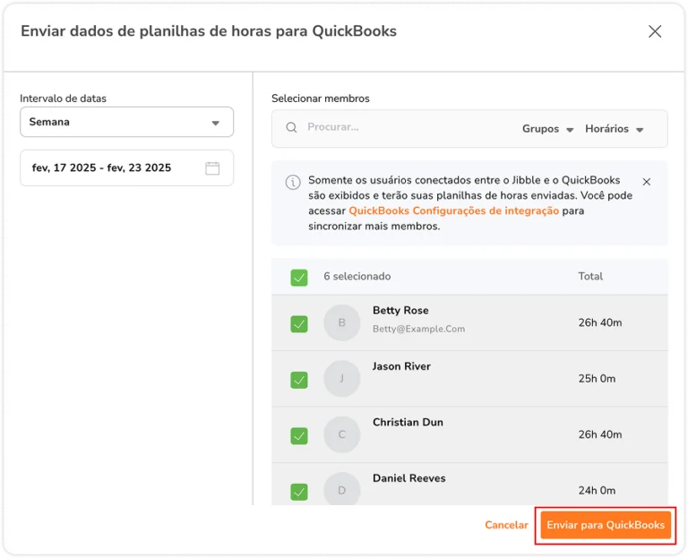 Sending timesheets to Quickbooks