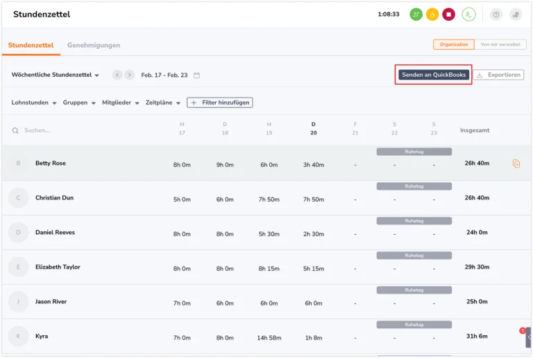 Sending timesheets to Quickbooks