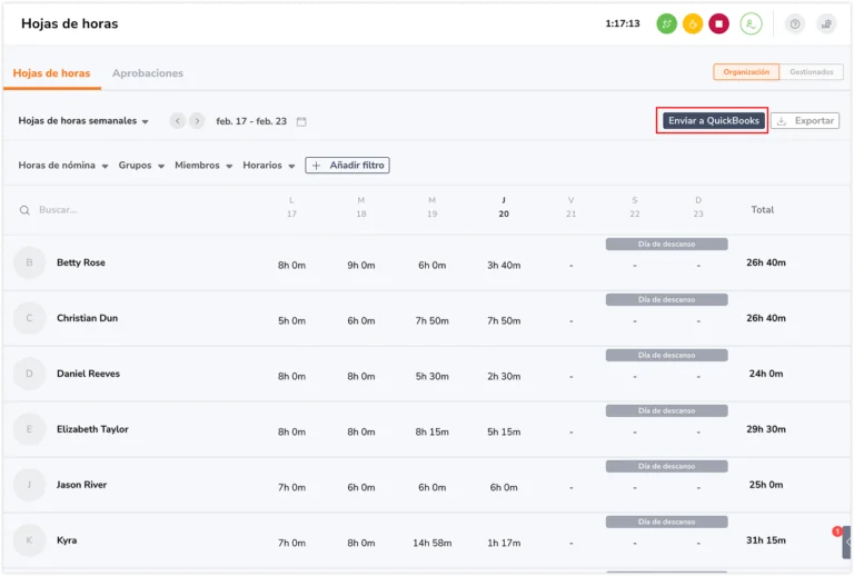 Sending timesheets to Quickbooks 