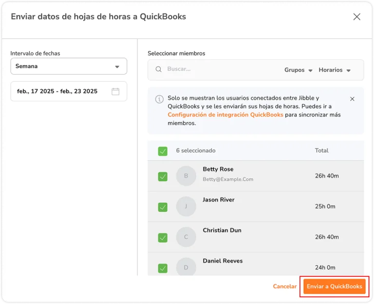 Sending timesheets to Quickbooks 