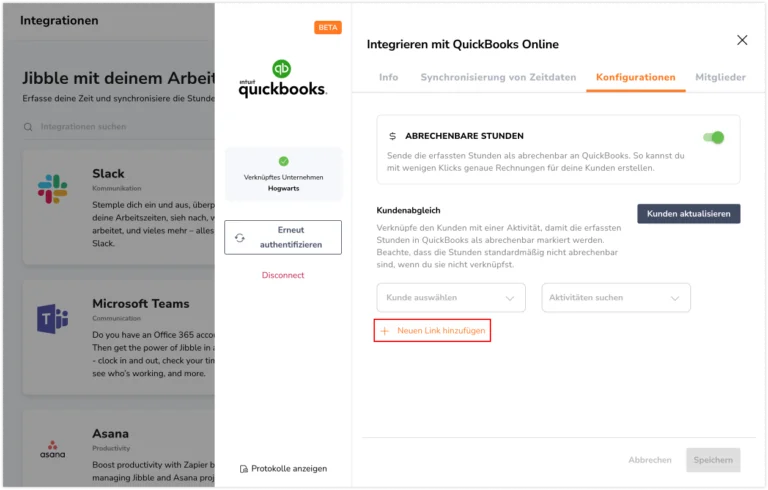 Sending billable hours via Quickbooks integration 