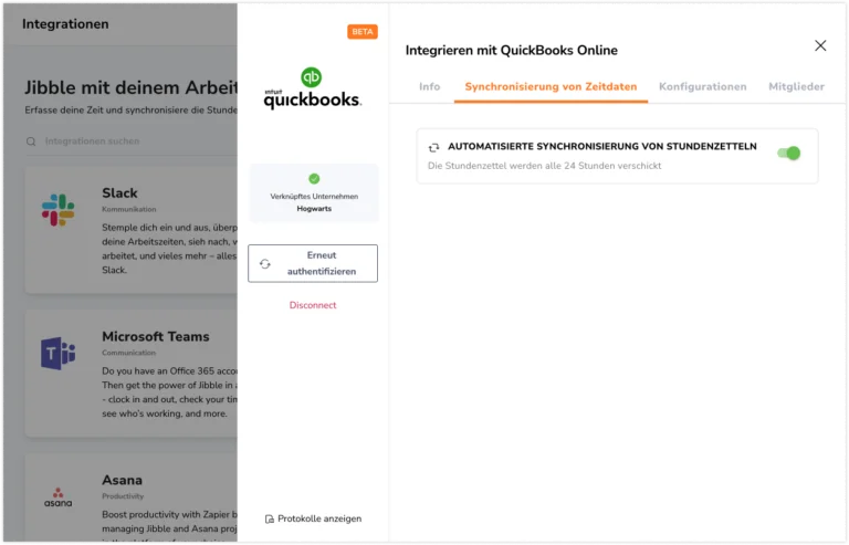 Automated timesheet synchronization via Quickbooks integration 