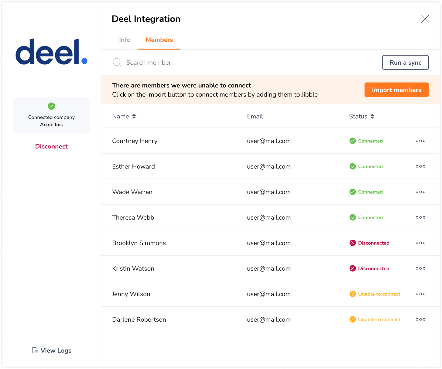 Importieren von Mitgliedern von Deel nach Jibble