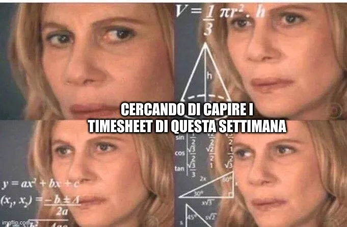 Una donna perplessa che cerca di capire i timesheet di questa settimana.