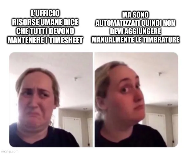 Meme della donna scettica sui timesheet.