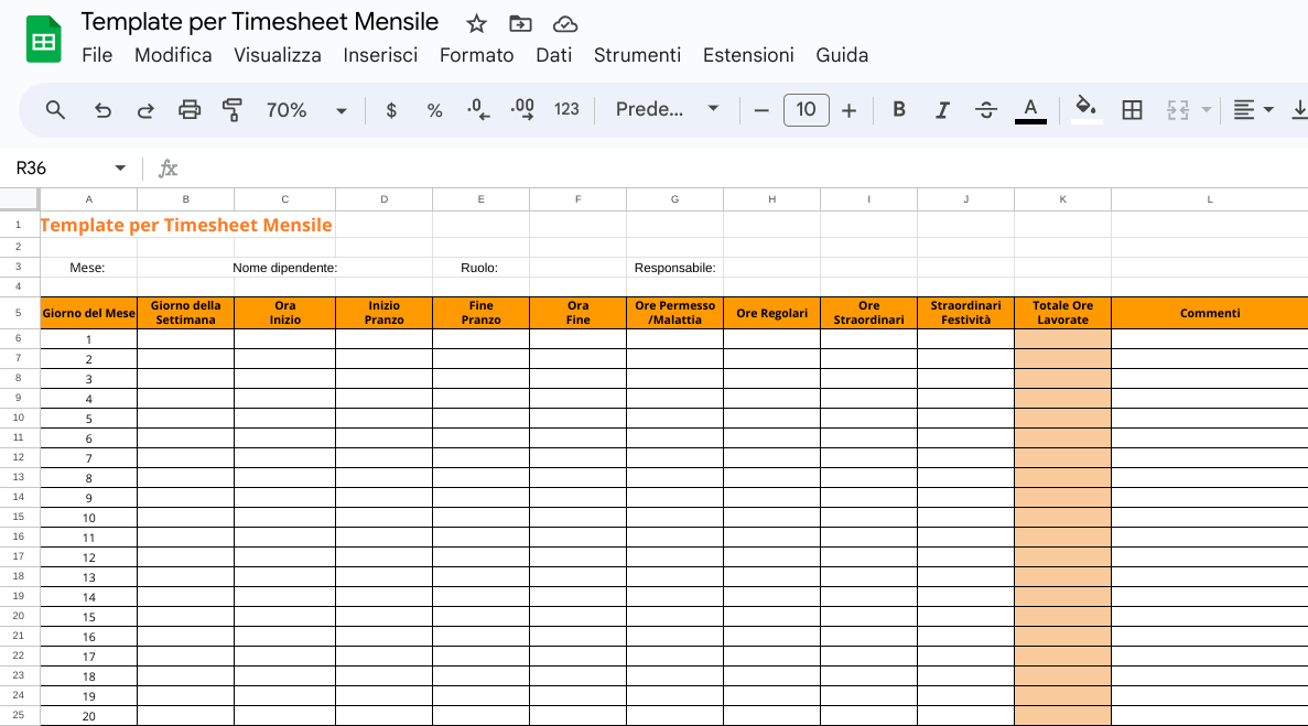 Template per timesheet mensile gratuito di Jibble.