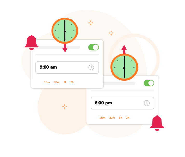 Lembretes de controle de tempo definidos para períodos de tempo específicos