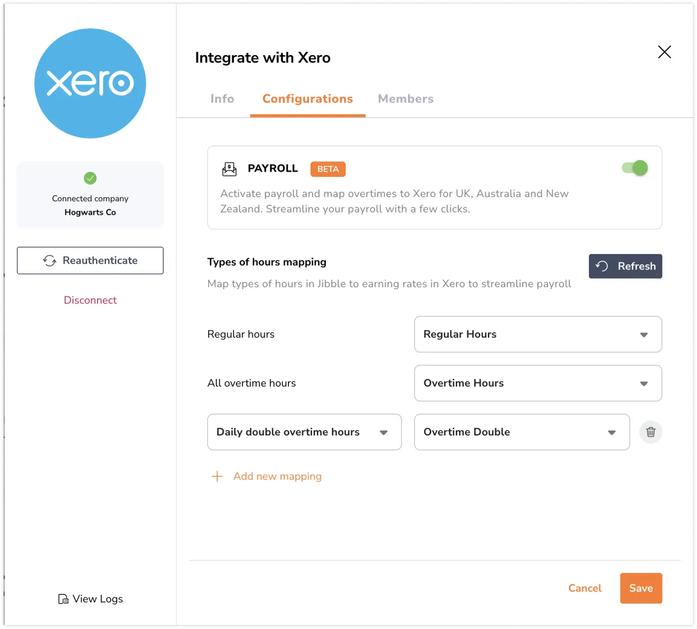 Adding hour mapping for Jibble and Xero