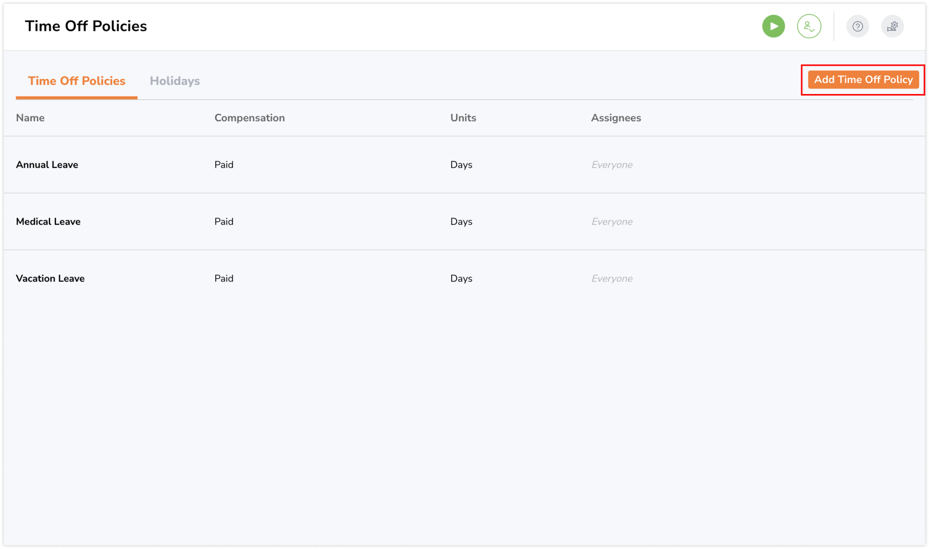 Adding time off policies on web