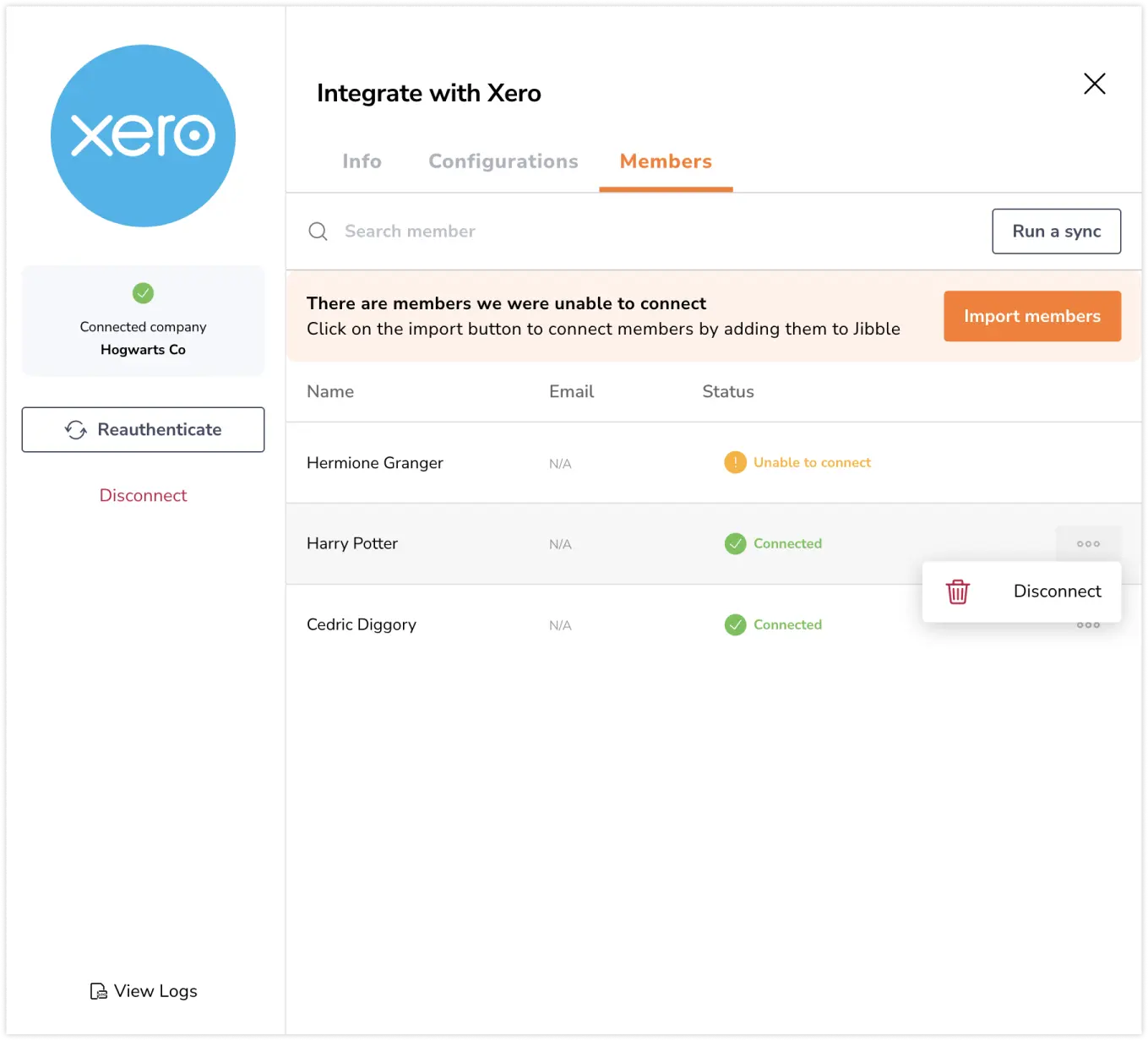 Disconnecting employees from Xero