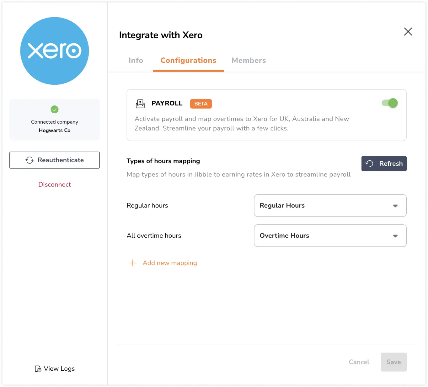 Enabling mapping of hours in Jibble to earning rates in Xero