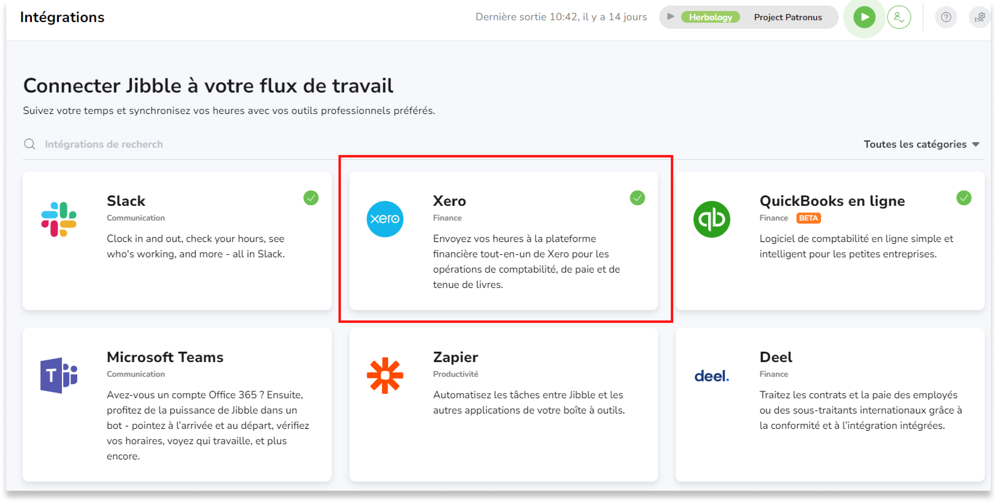 Cliquez sur Xero.