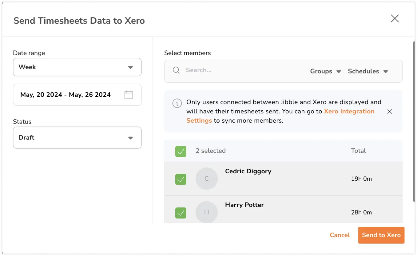 Sending timesheet data from Jibble to Xero