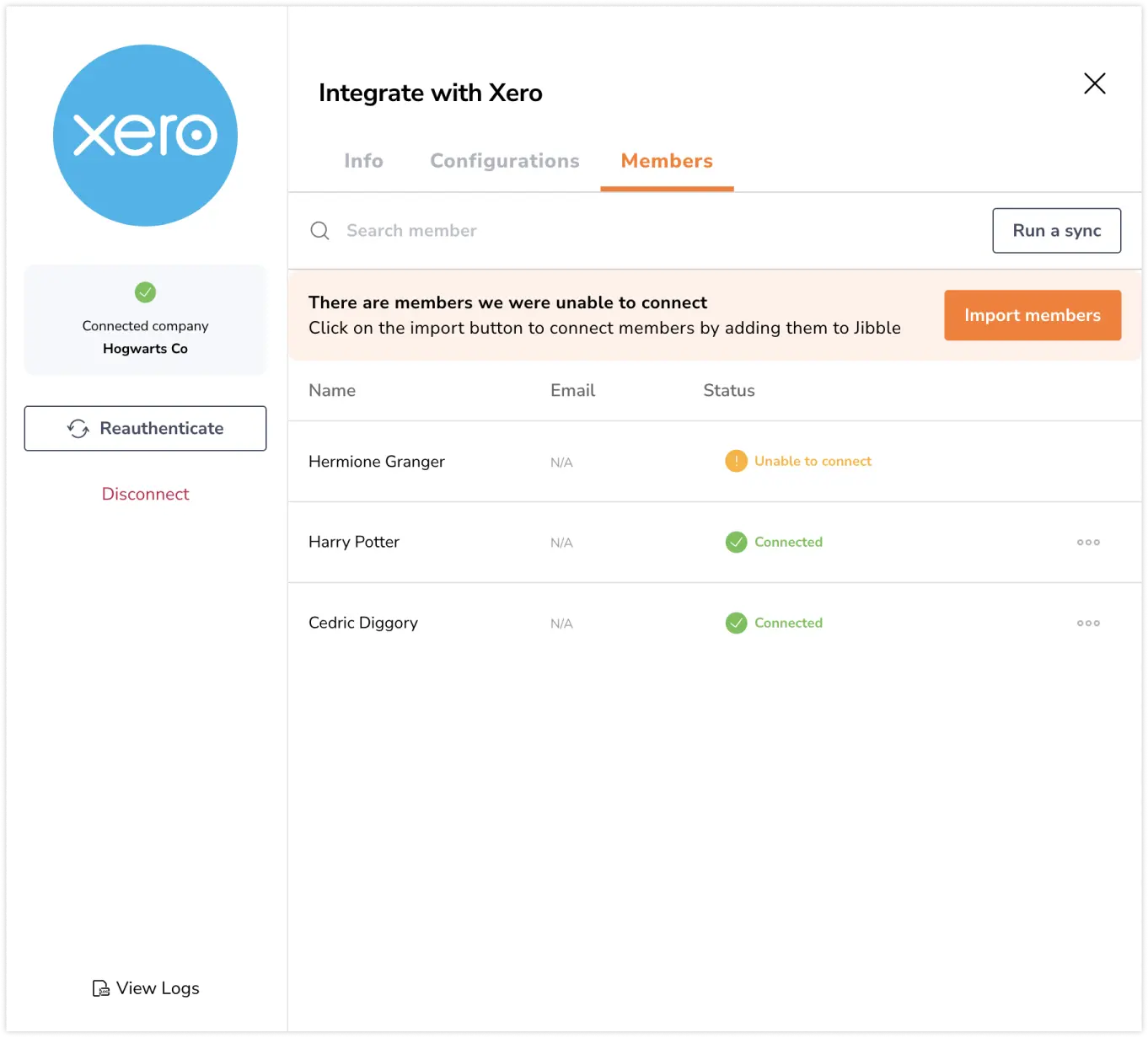 Syncing members from Xero to Jibble