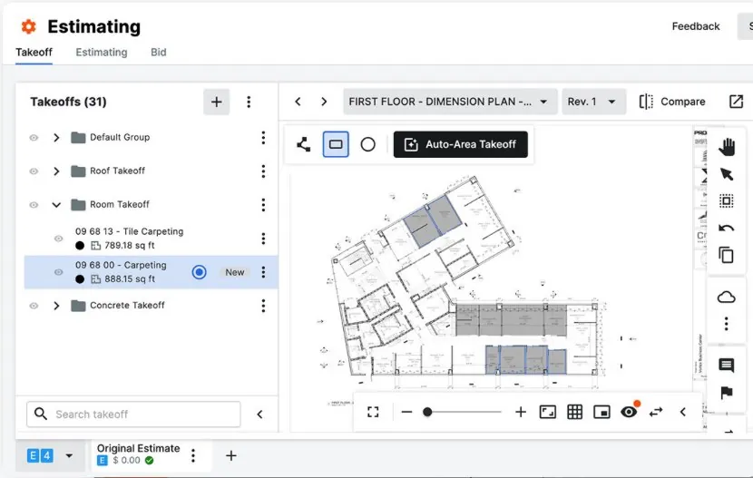 The estimation feature of Procore. Image credits to Procore.