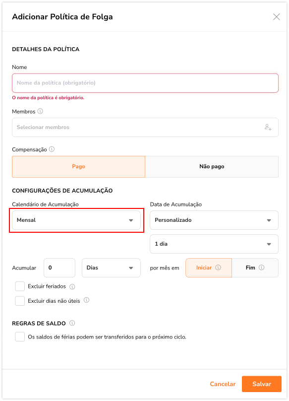 Add Time Off Schedule Accrual Monthly