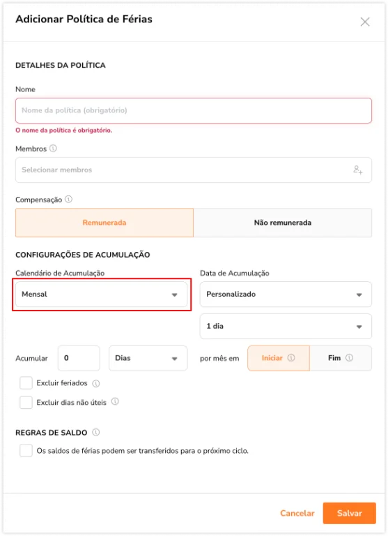 Adding time off for Monthly Accrual Schedule