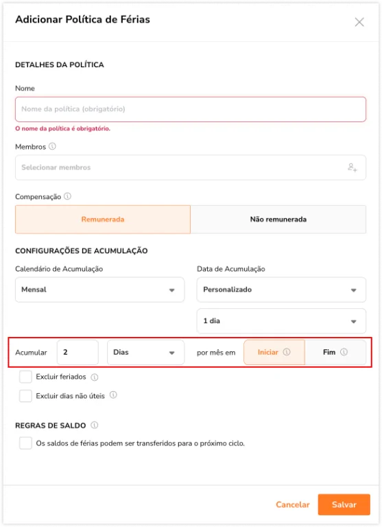 Adding time off for Monthly Accrual Schedule