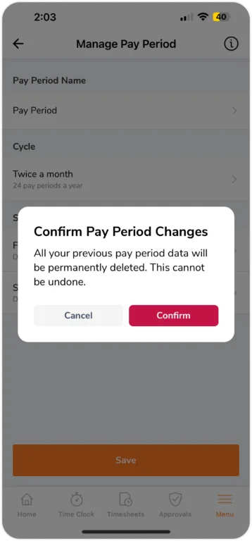 Prompt to confirm edit in pay period on mobile