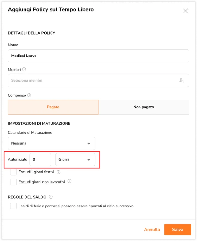 Time off schedule of accrual none days