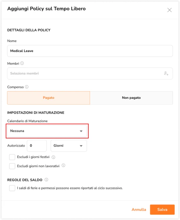 Time off schedule of accrual none