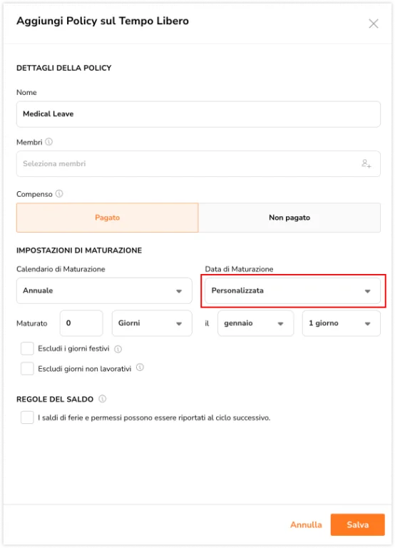 Time off accrual date custom