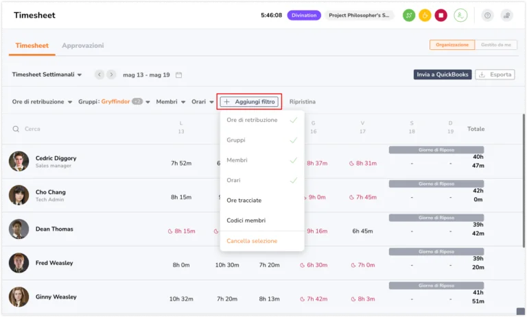 Timesheet add filter