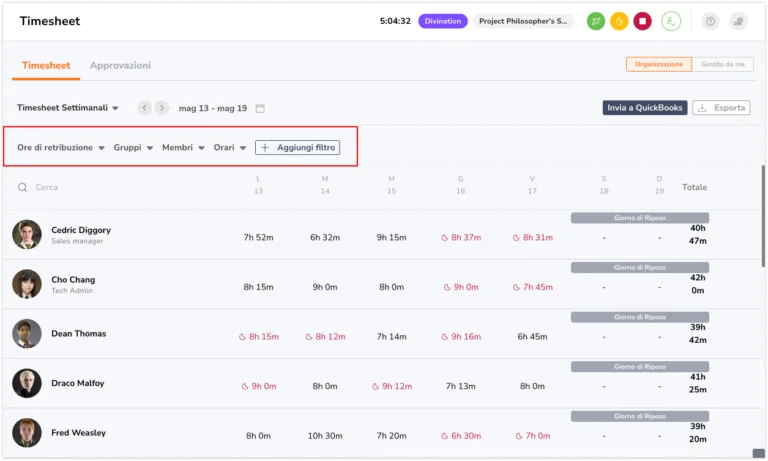 Timesheet filters