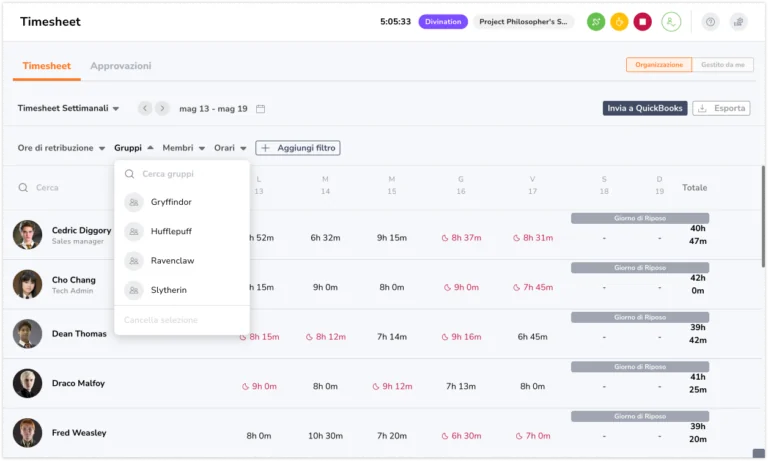 Timesheet group filter