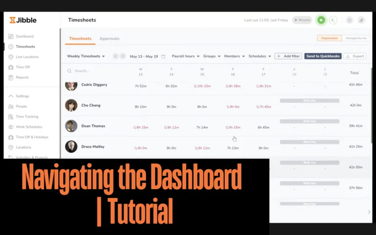 Navigating the dashboard tutorial for Jibble