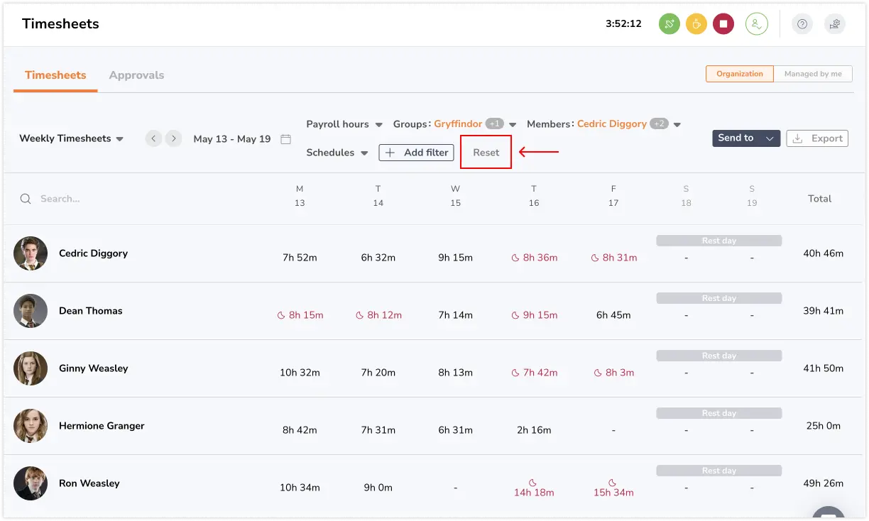 Resetting selections made for all filters