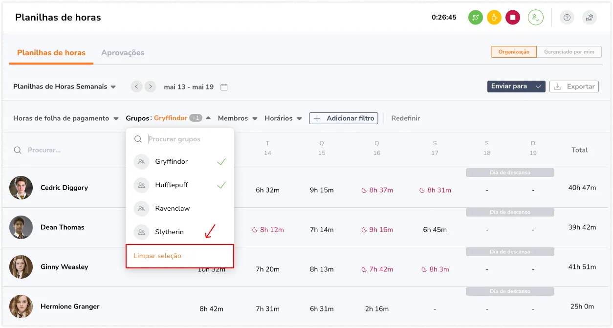 Timesheet Clear Selection