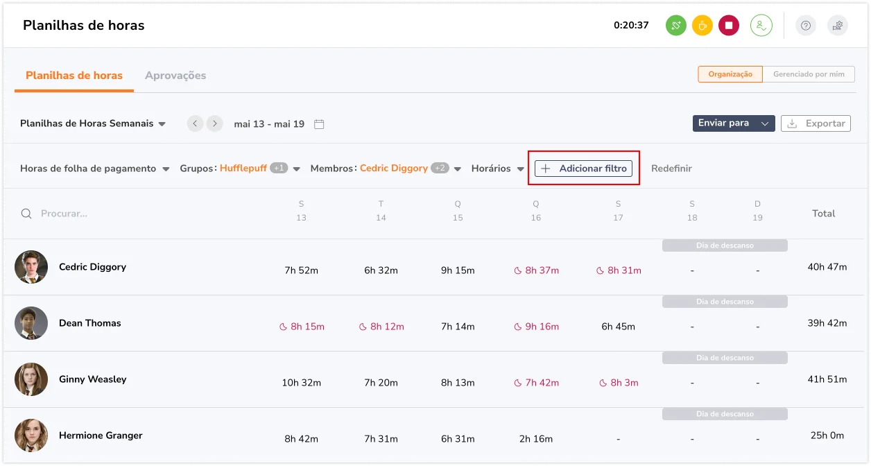 Timesheet Add Filter