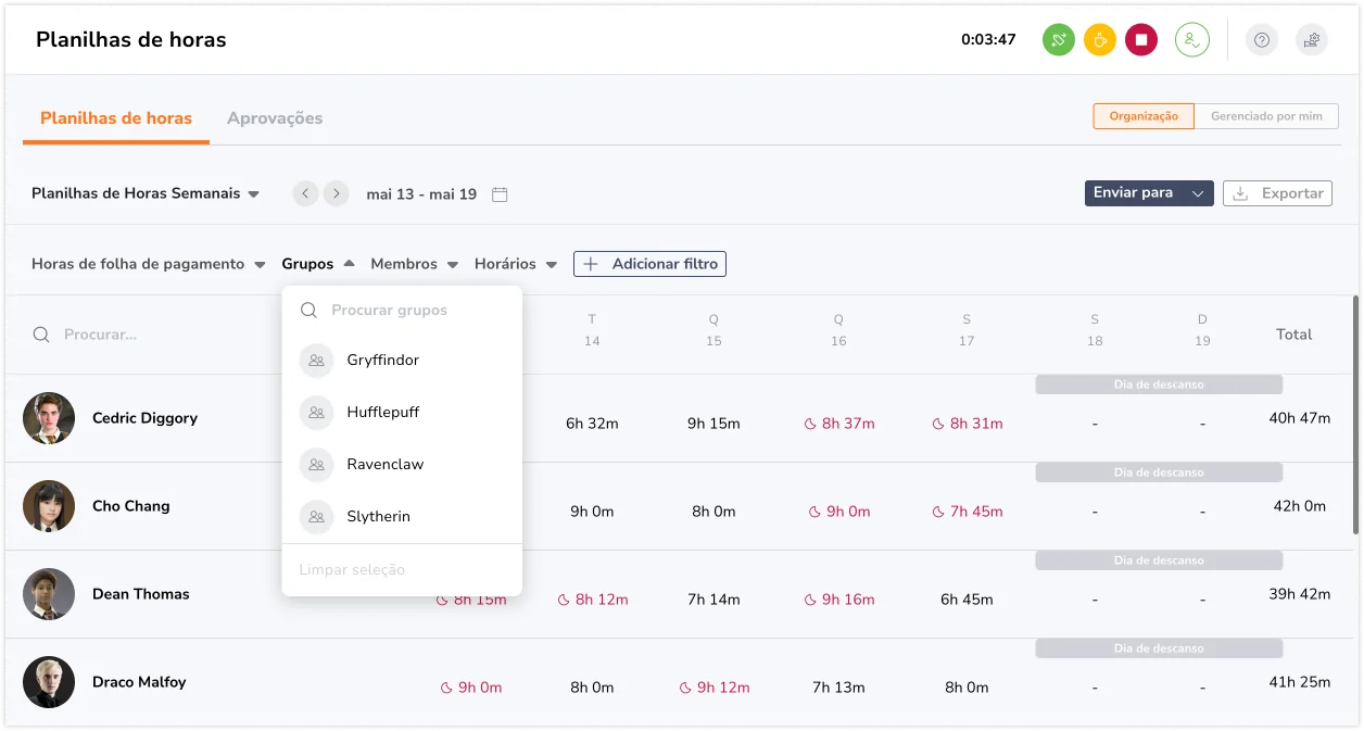 Timesheet Group Filter