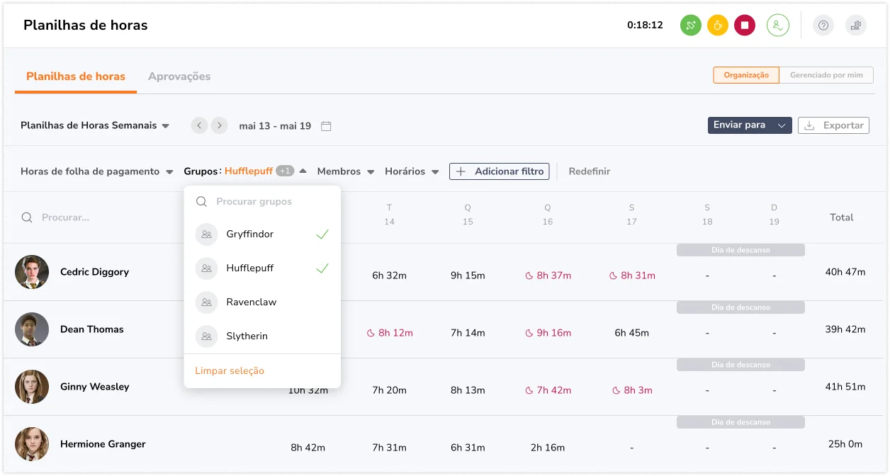 Timesheet Group Filter Select