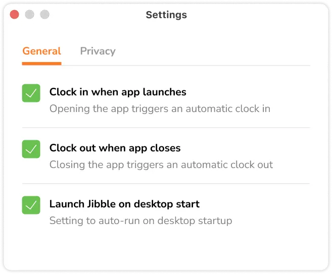 General settings on the desktop app