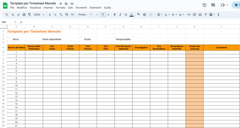 Template per timesheet mensile.