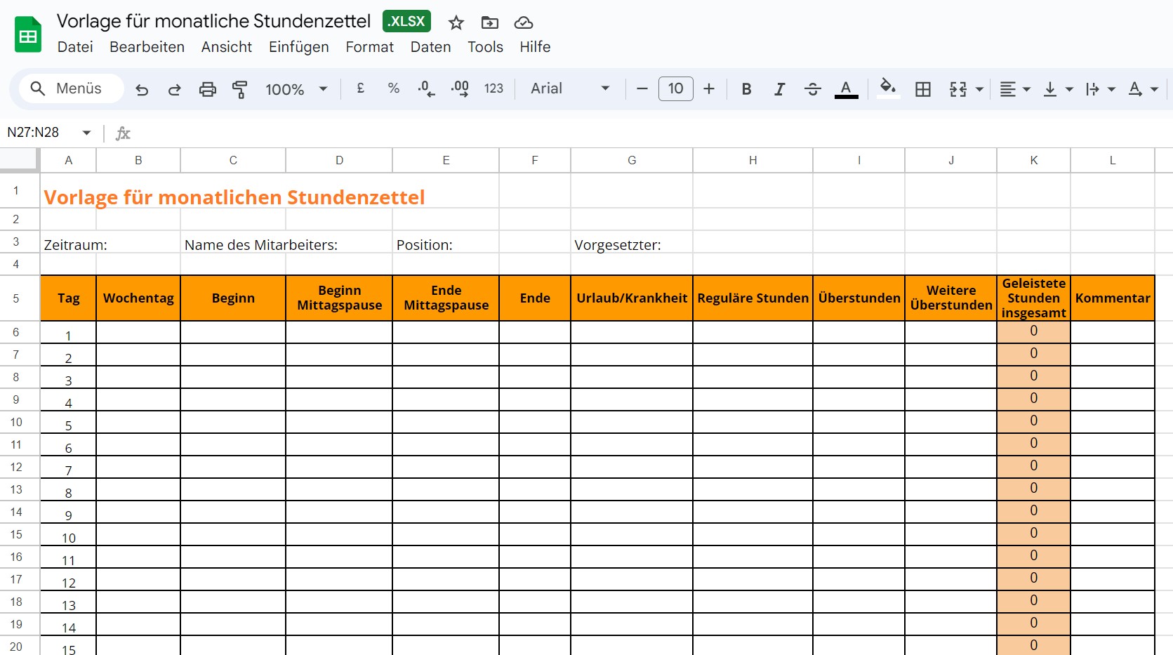 Free timesheet template