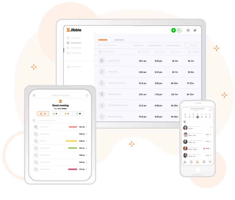 Time tracking di Jibble con timesheet completi su qualsiasi dispositivo.