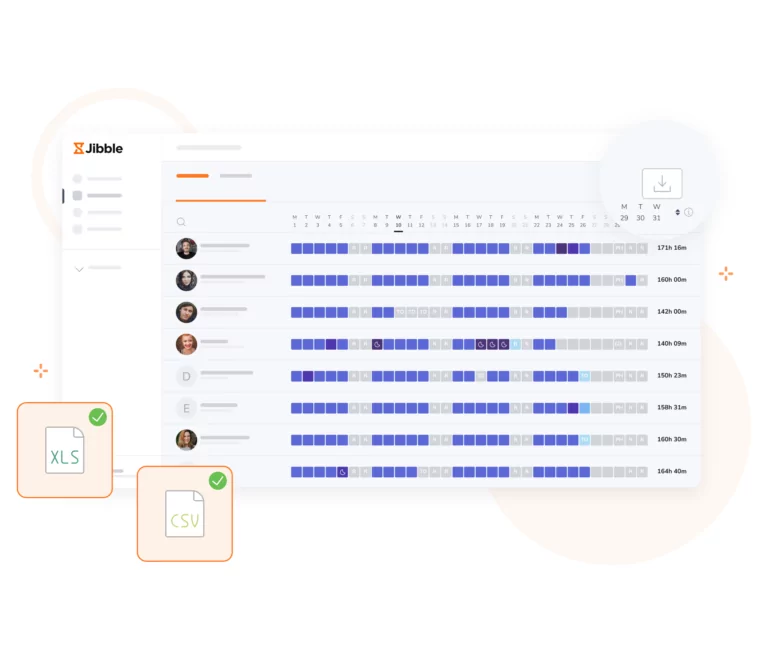 Timesheet con tutte le presenze per tracciare la partecipazione alle conferenze.