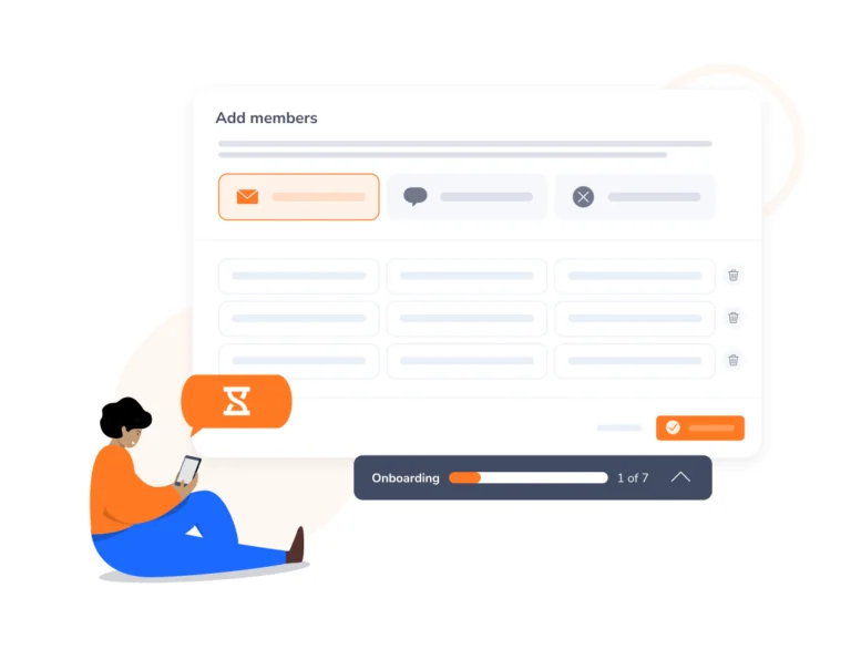 Onboarding rapido e semplice del team tramite SMS, e-mail o link.