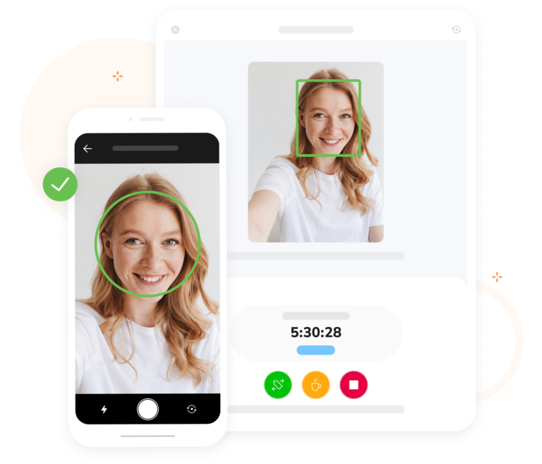 Riconoscimento facciale per timbrature d'entrata sicure e facili.